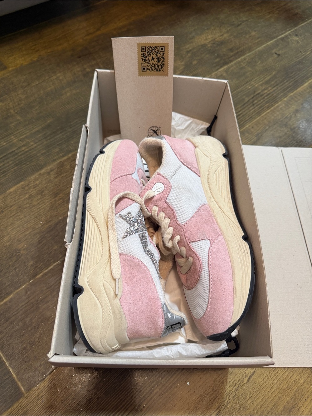 Golden Goose Pink and White Glitter Star Sneakers - Picture 9 of 10